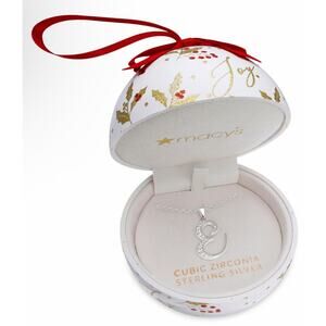 Sterling Silver 'E' Initial Necklace w/ Christmas Ornament Gift Box Stunning NEW